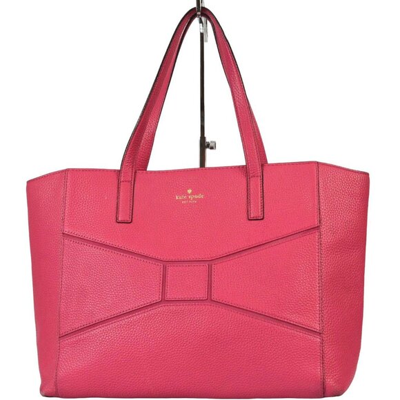 Kate Spade Bridge Place Pink Pebbled Leather X-Large Flamingo Bow Tote - Picture 1 of 12